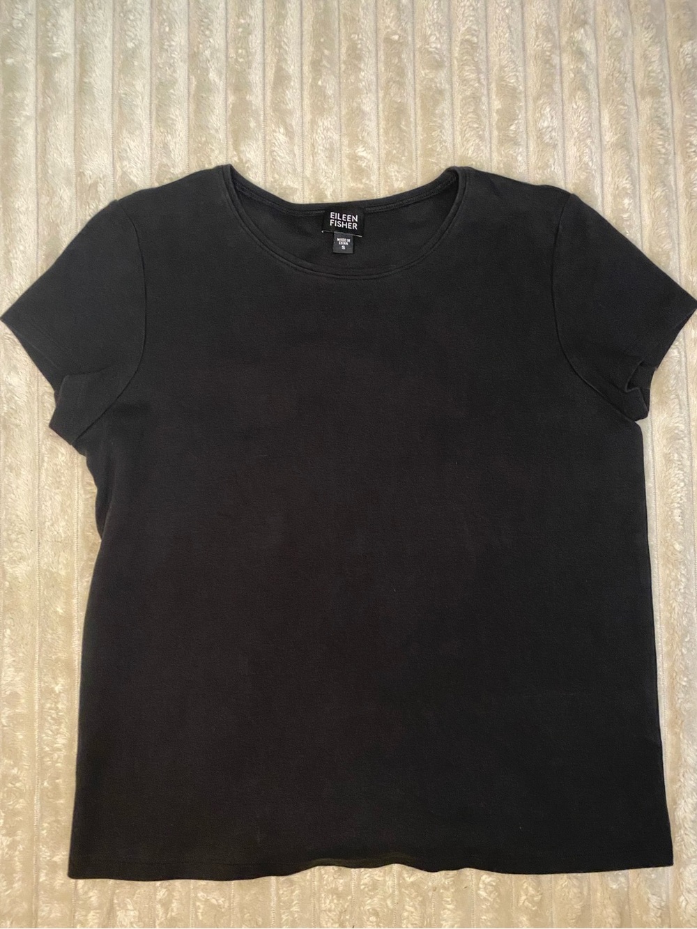 Eileen Fisher Black Solid Basic Knit T-Shirt Cotton Small